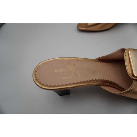 Mary Soft Leather Gold Sandals, Elegant and Chic Low Heel for Comfort. Size 39. - Picture 6 of 9
